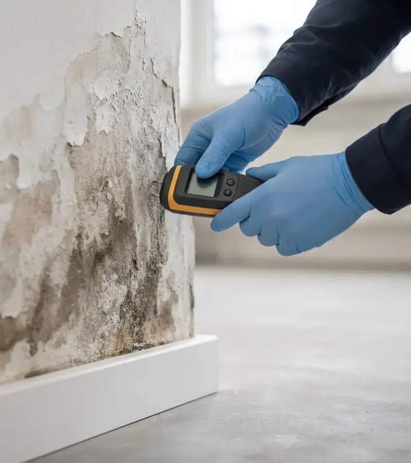 Muro con umidità di risalita e distacco dell'intonaco a Padova
